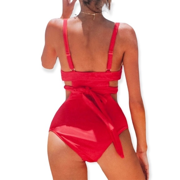 # 2 Cupshe Red Cutout One Piece Bikini NWT - Picture 3 of 9